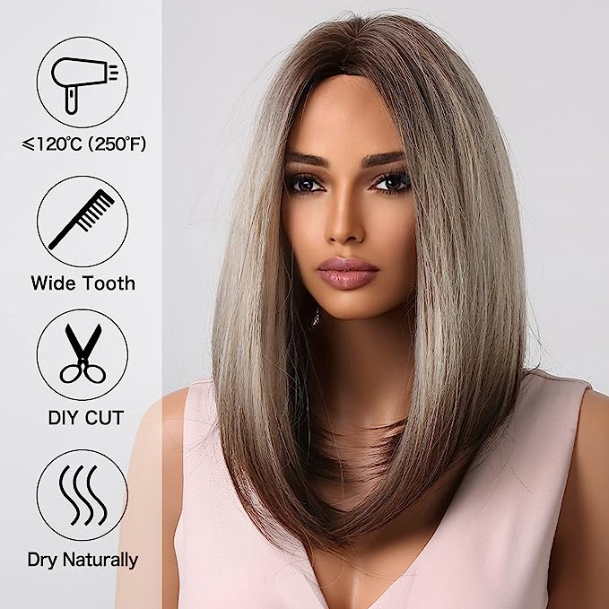 Ombre Platinum Ash Long Straight Synthetic Wigs