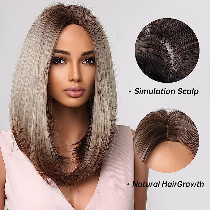 Ombre Platinum Ash Long Straight Synthetic Wigs