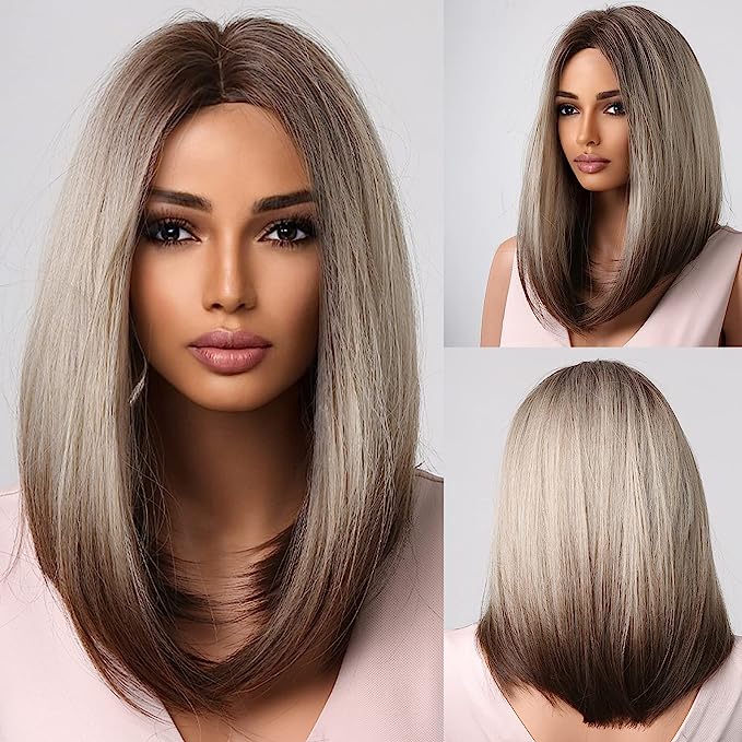 Ombre Platinum Ash Long Straight Synthetic Wigs