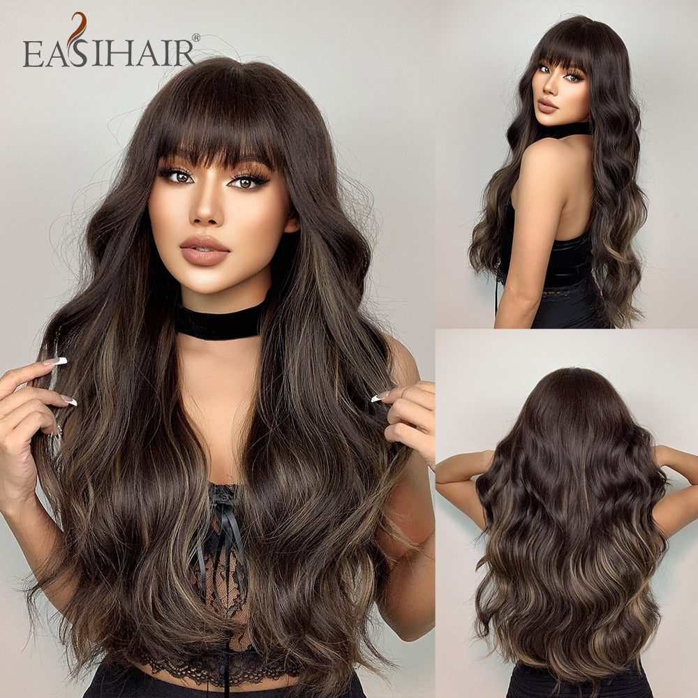 Long Wavy Pink Ombre Synthetic Wigs