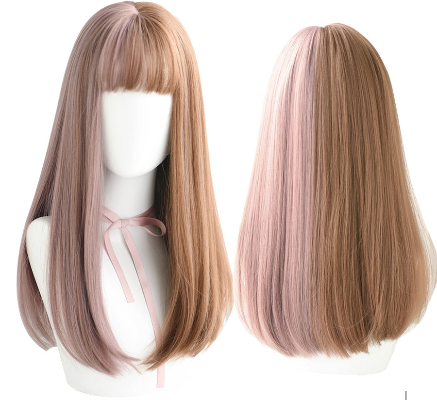 Light Brown Long Straight Synthetic Wigs With Bang