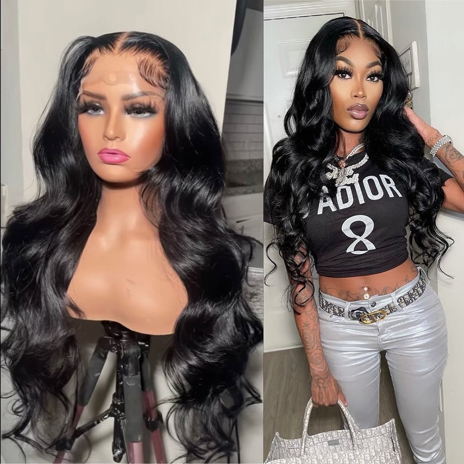 Black Body Wave Human Hair 13X6 HD Transparent Lace Front Brazilian Pre Plucked