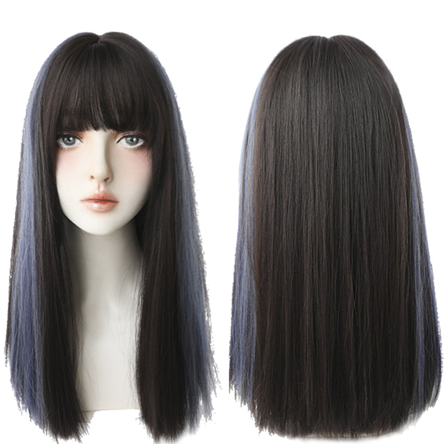 Light Brown Long Straight Synthetic Wigs With Bang