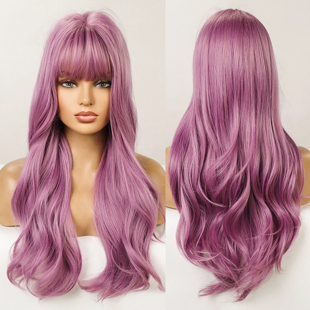 Pink Ombre Long Wavy Wigs