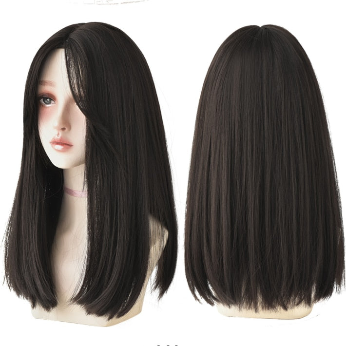 Light Brown Long Straight Synthetic Wigs With Bang