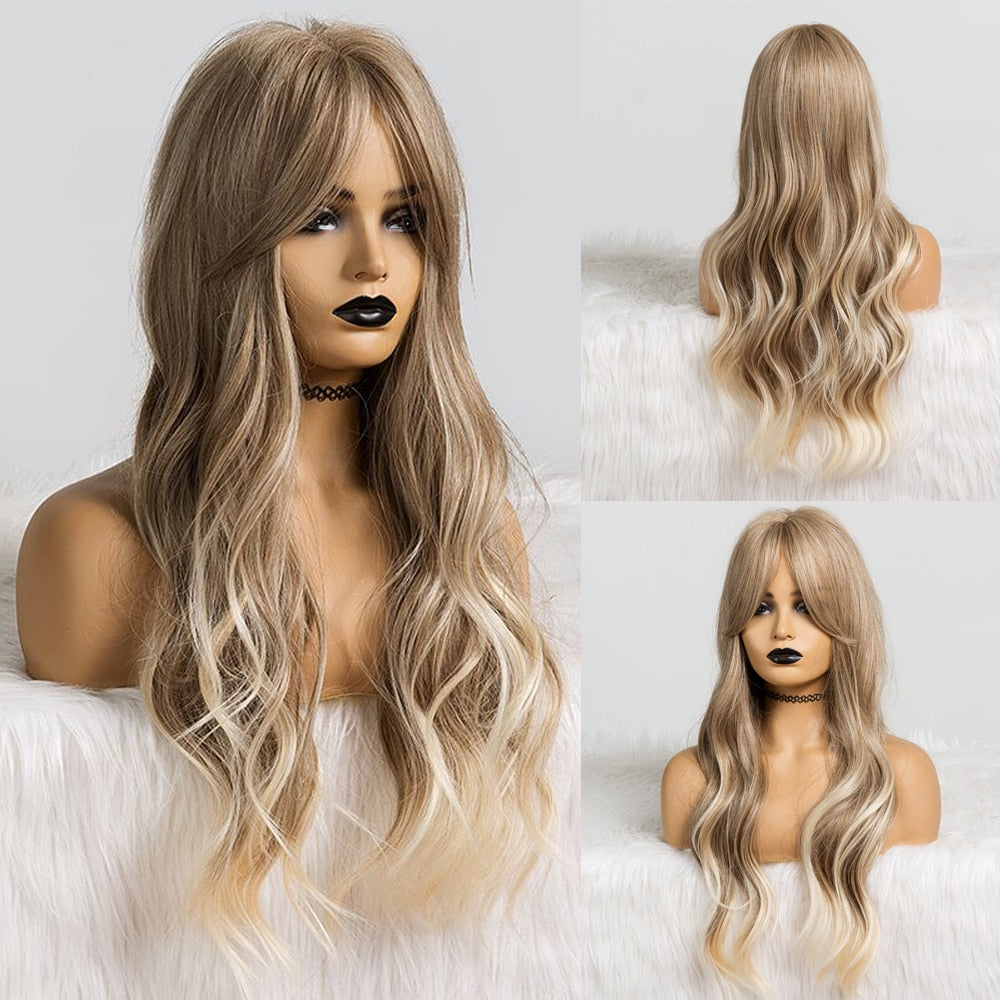 Brunette Long Wavy Brown Synthetic Wig