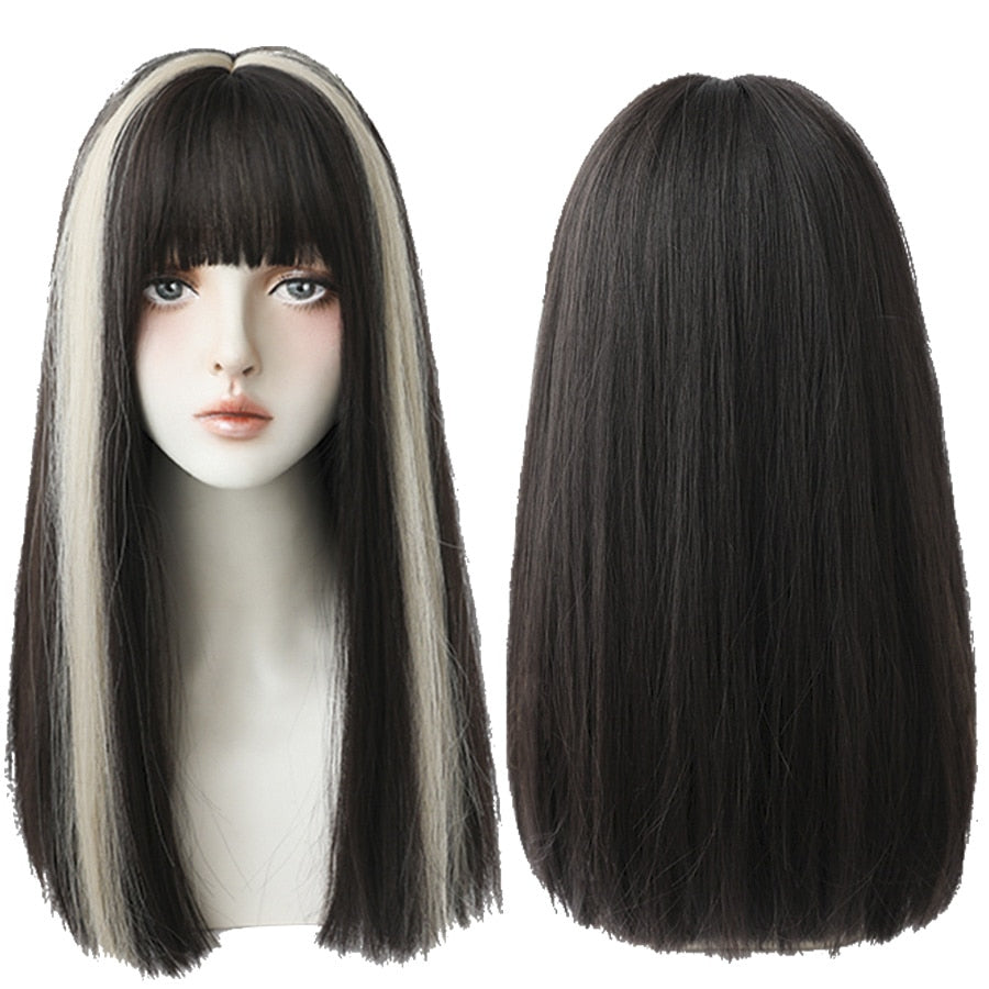 Light Brown Long Straight Synthetic Wigs With Bang