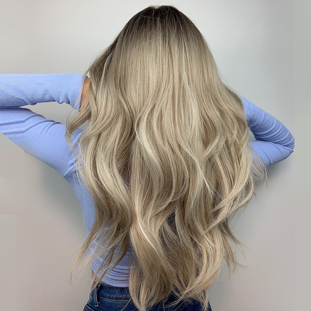 Long Wavy Ash Grey Ombre Synthetic Wig