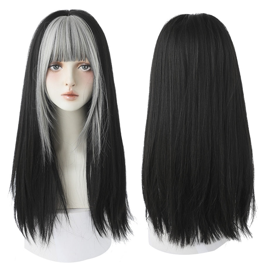 Light Brown Long Straight Synthetic Wigs With Bang