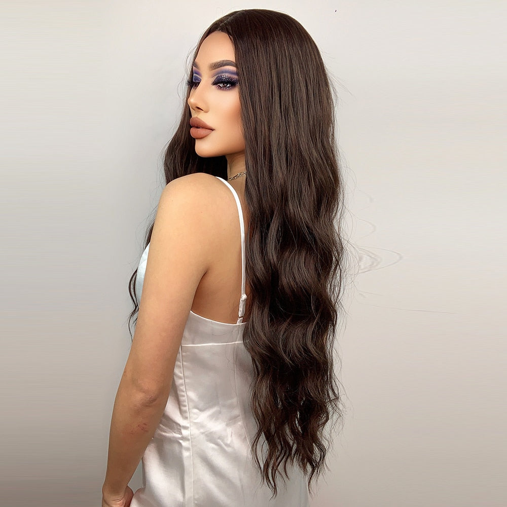 Brunette Long Wavy Brown Synthetic Wig