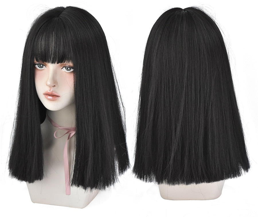 Light Brown Long Straight Synthetic Wigs With Bang