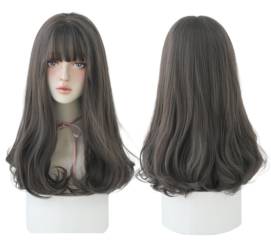 Light Brown Long Straight Synthetic Wigs With Bang