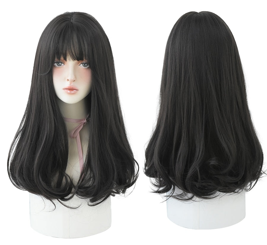 Light Brown Long Straight Synthetic Wigs With Bang