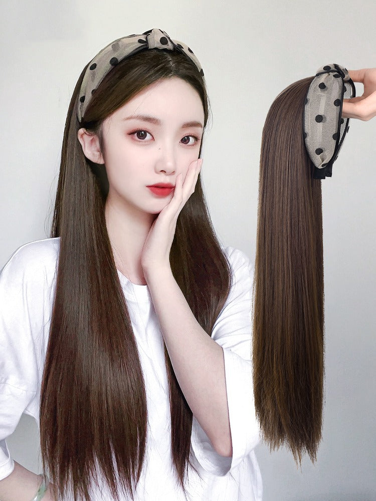 Long Straight Polkadot Headband Wig