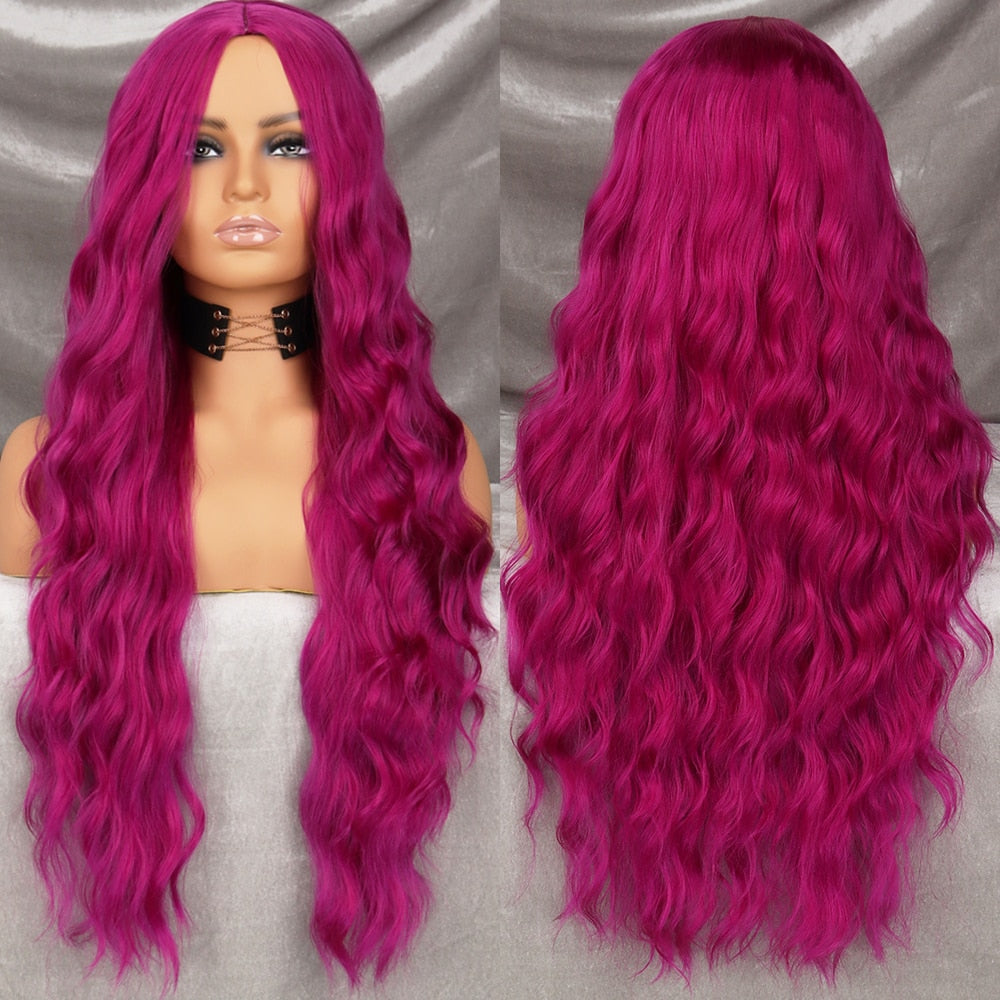 Long Wavy Green Synthetic Wig Cosplay Party Wig