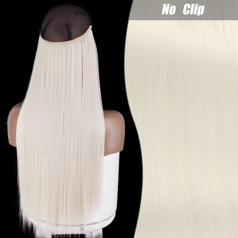 No Clips Long Straight Natural Hair Extension Synthetic Hairpiece Blonde Black