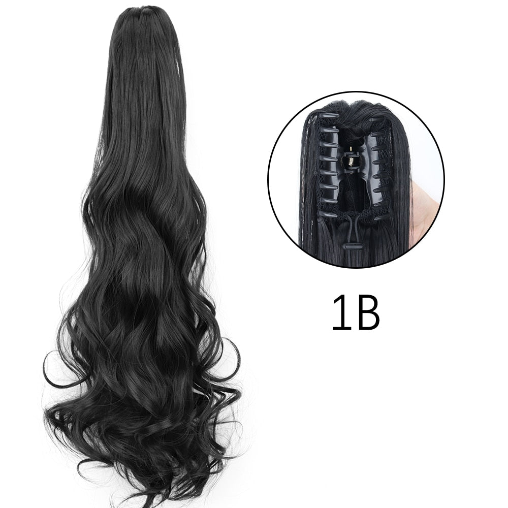 Ponytail Hair Extensions Long Straight Hair Claw Clip On 24Inch Synthetic Wig