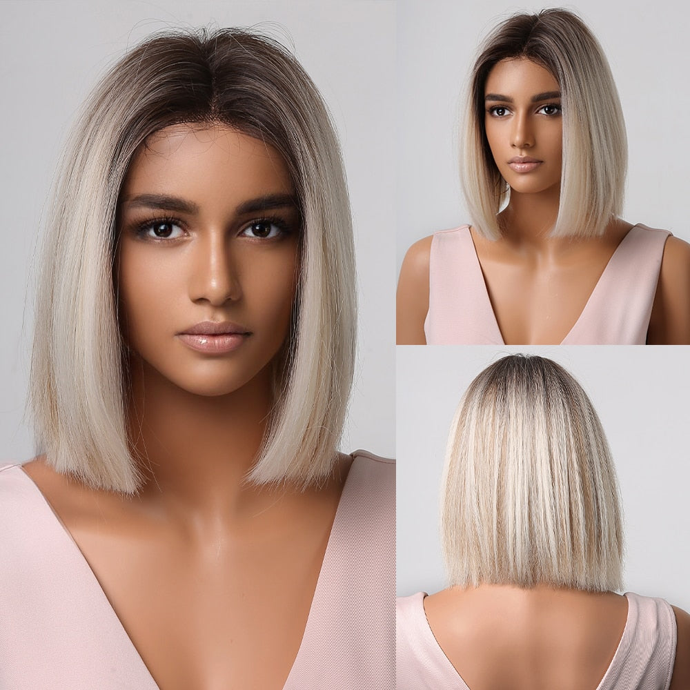 Dark Brown Synthetic Wig with Bangs Shoulder Length Straight Wig
