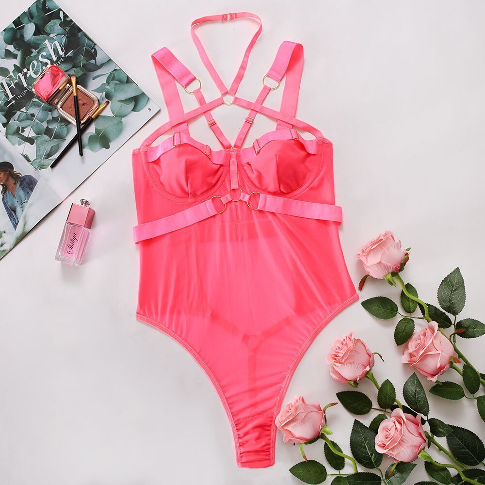 Gothic One Piece Mesh Bodysuit Halter 4 Colors Sexy Bodysuit Fashion Skinny Backless Body Femme