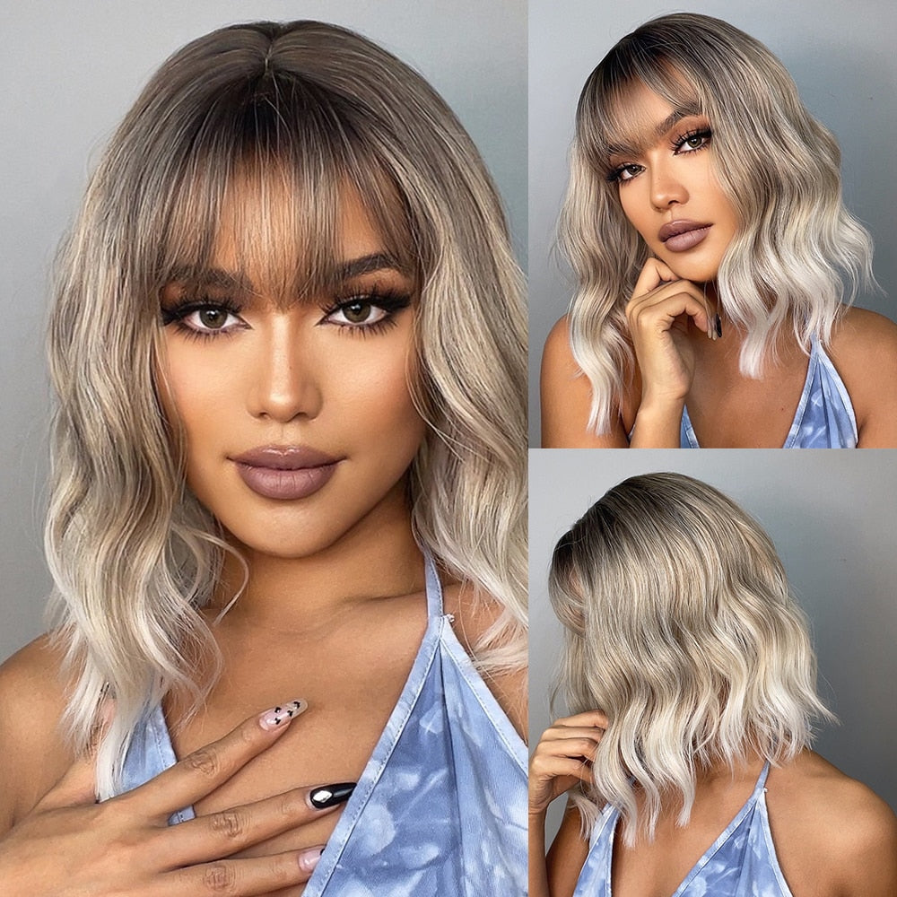 Red Copper Ginger Synthetic Wigs with Bangs Medium Length