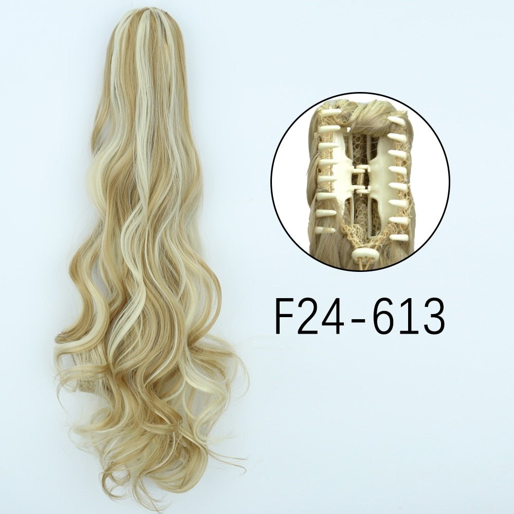 Ponytail Hair Extensions Long Straight Hair Claw Clip On 24Inch Synthetic Wig