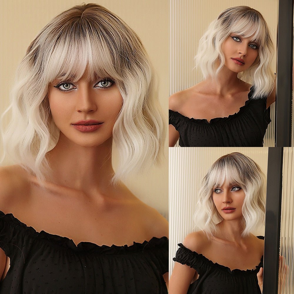 Red Copper Ginger Synthetic Wigs with Bangs Medium Length