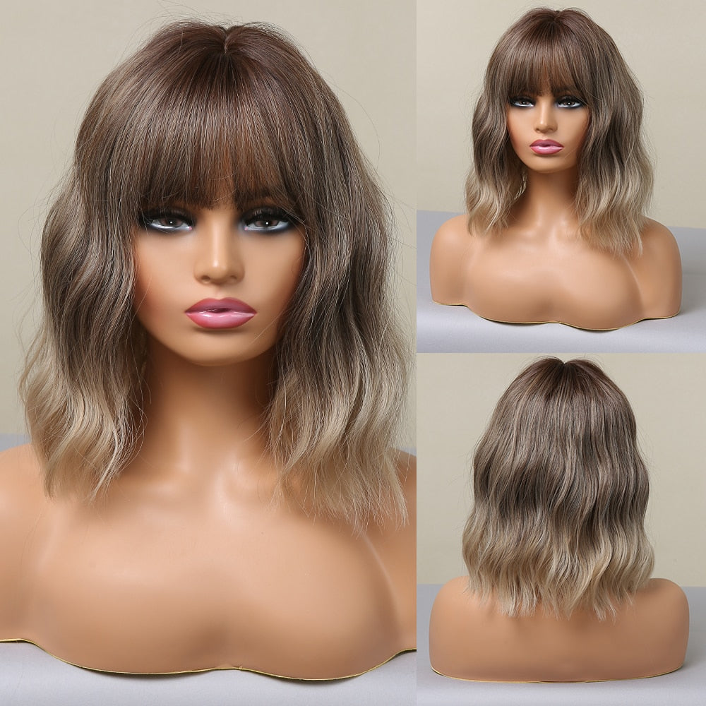 Red Copper Ginger Synthetic Wigs with Bangs Medium Length