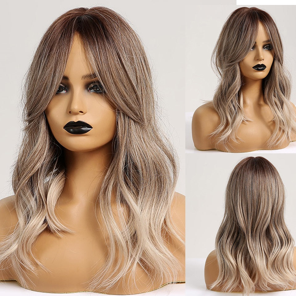 Red Copper Ginger Synthetic Wigs with Bangs Medium Length