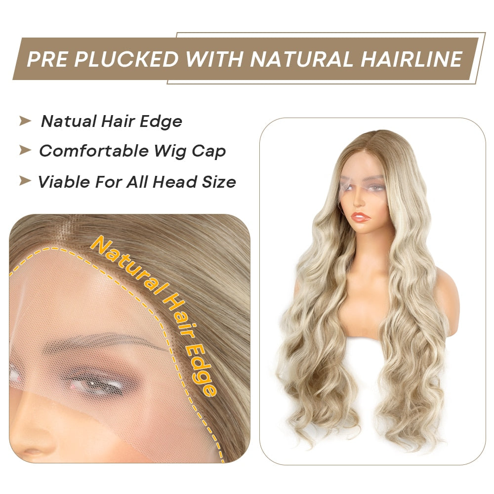 Light Ash Blonde Body Wave Synthetic Wigs 13x4 Lace Front Wigs