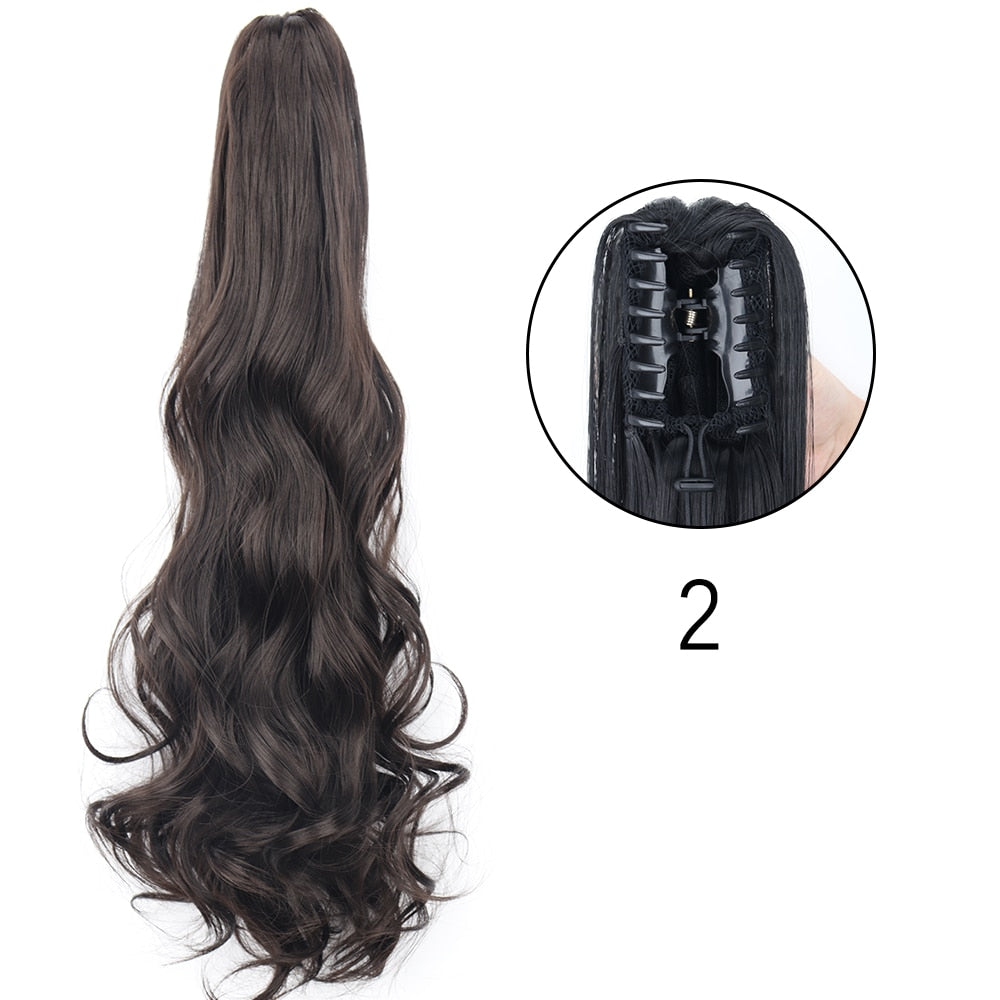 Ponytail Hair Extensions Long Straight Hair Claw Clip On 24Inch Synthetic Wig