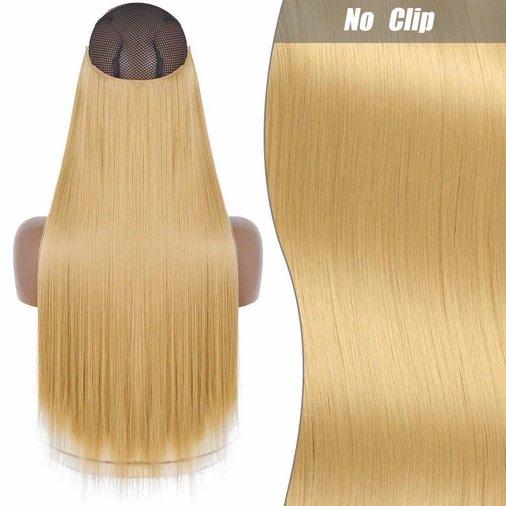 No Clips Long Straight Natural Hair Extension Synthetic Hairpiece Blonde Black