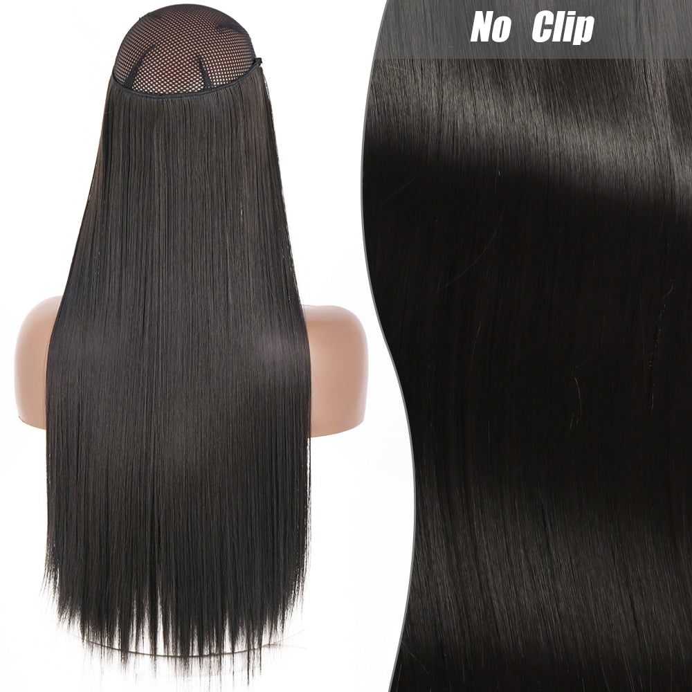 No Clips Long Straight Natural Hair Extension Synthetic Hairpiece Blonde Black