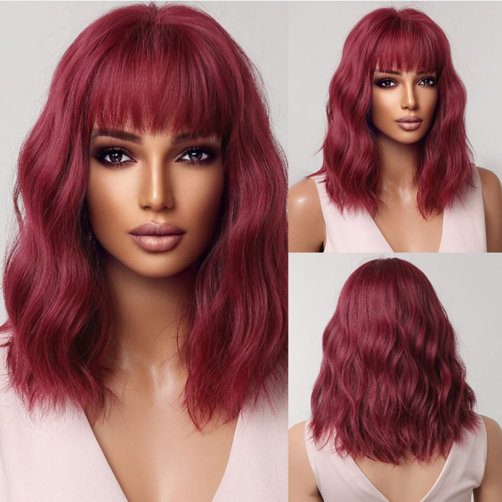 Red Copper Ginger Synthetic Wigs with Bangs Medium Length