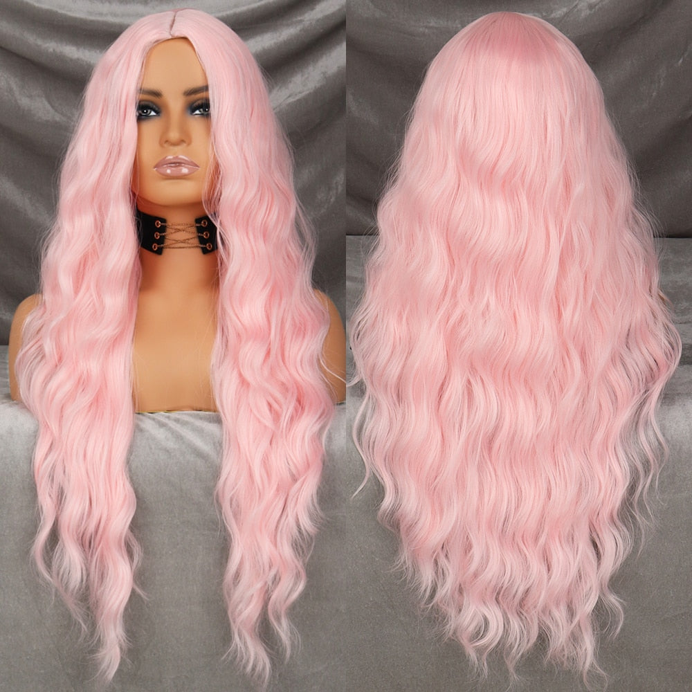 Long Wavy Green Synthetic Wig Cosplay Party Wig