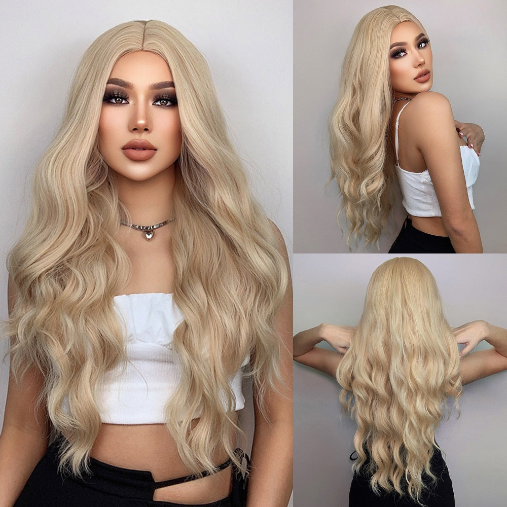 Long Wavy Ombre Black White Synthetic Wigs