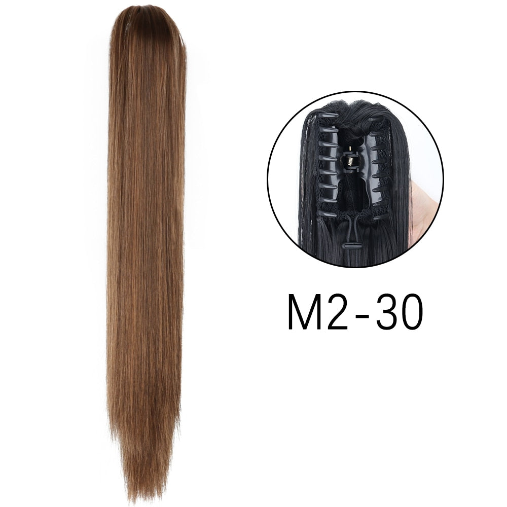 Ponytail Hair Extensions Long Straight Hair Claw Clip On 24Inch Synthetic Wig