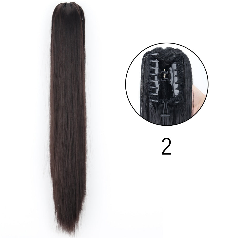 Ponytail Hair Extensions Long Straight Hair Claw Clip On 24Inch Synthetic Wig