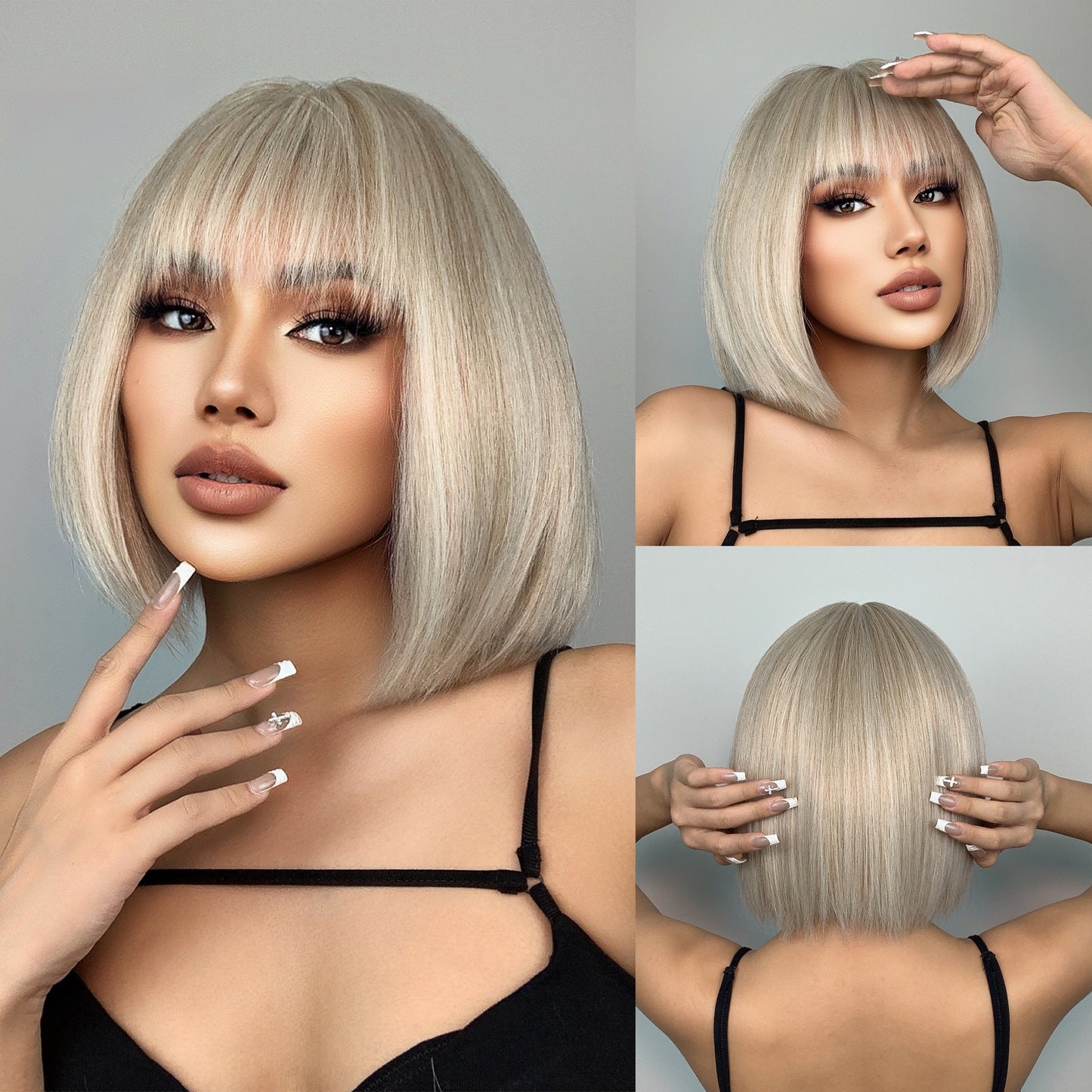 Ombre Platinum Ash Long Straight Synthetic Wigs