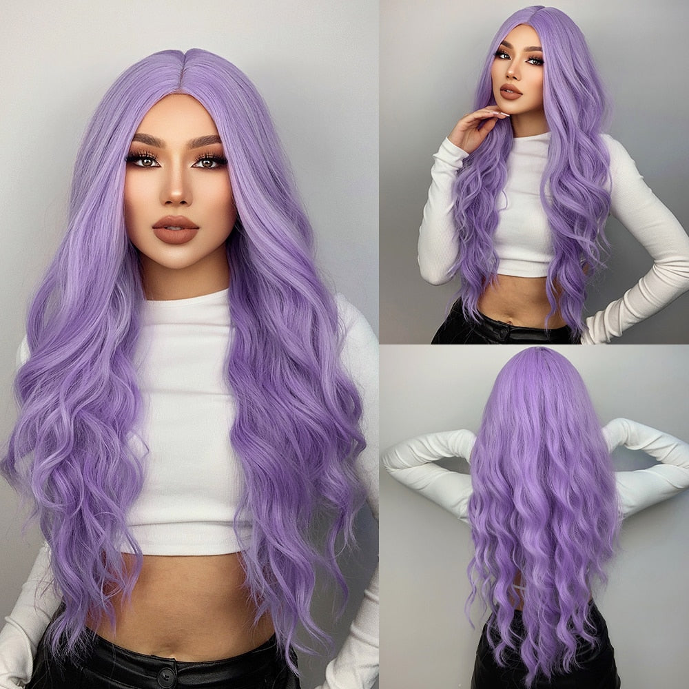 Long Wavy Ombre Black White Synthetic Wigs