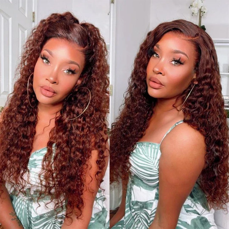 Reddish Brown Kinky Curly Wig Synthetic Lace Front Wigs Pre Plucked With Baby Hair Lace Closure Wig