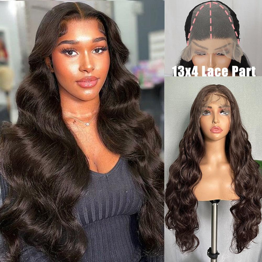 32 Inches Long Body Wave Fluffy 6x13 4x13 Synthetic Lace Front Wigs Pre Plucked with Baby Hair