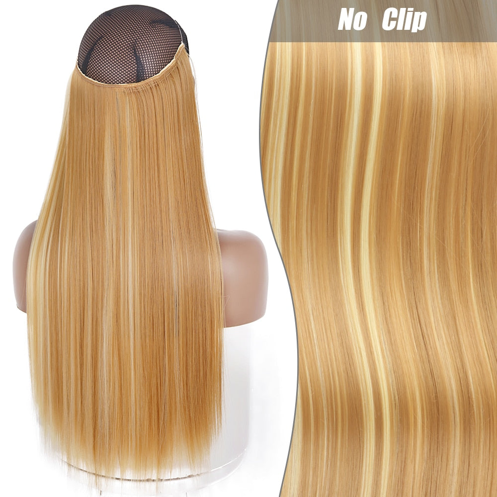 No Clips Long Straight Natural Hair Extension Synthetic Hairpiece Blonde Black