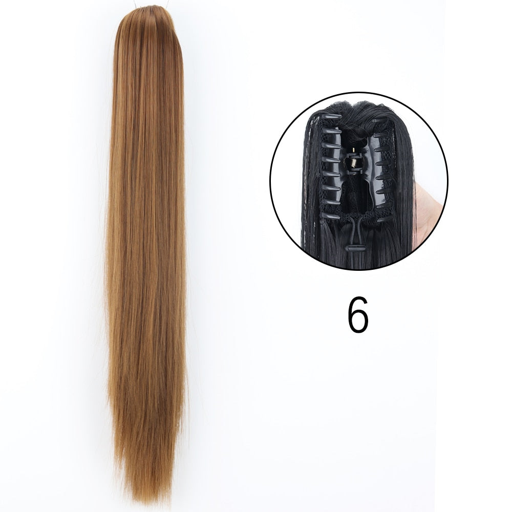 Ponytail Hair Extensions Long Straight Hair Claw Clip On 24Inch Synthetic Wig