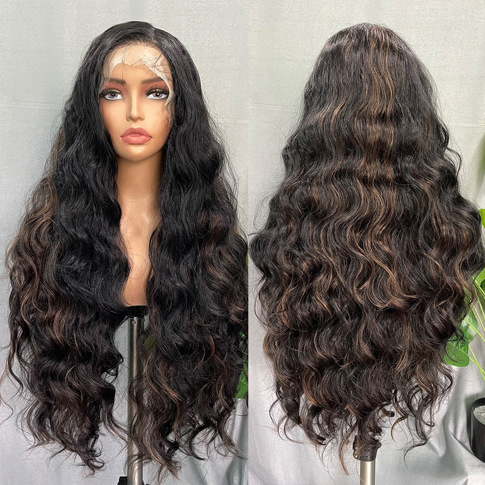 32 Inches Long Body Wave Fluffy 6x13 4x13 Synthetic Lace Front Wigs Pre Plucked with Baby Hair