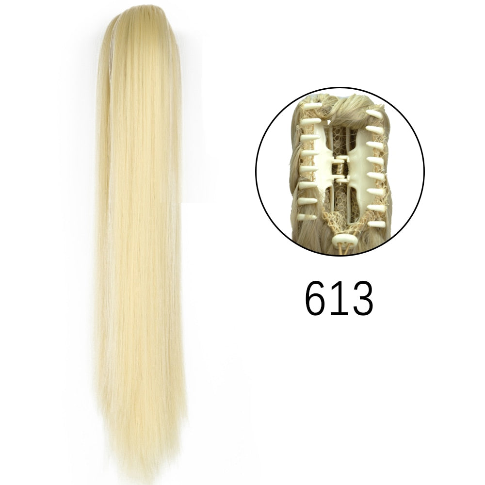 Ponytail Hair Extensions Long Straight Hair Claw Clip On 24Inch Synthetic Wig