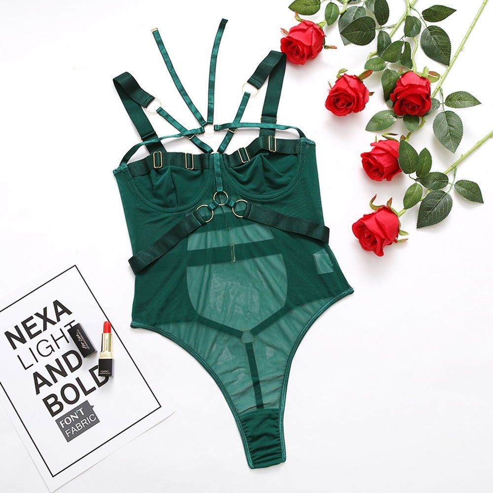 Gothic One Piece Mesh Bodysuit Halter 4 Colors Sexy Bodysuit Fashion Skinny Backless Body Femme