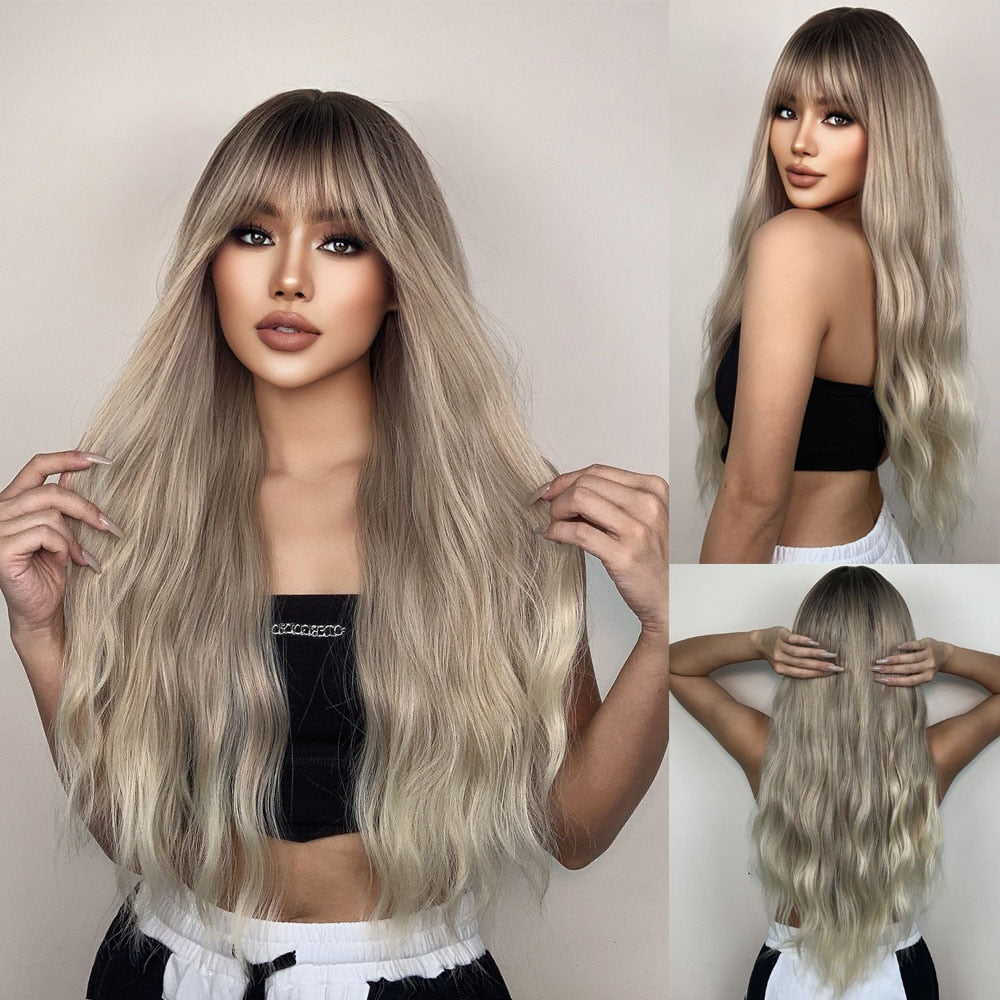 Brunette Long Wavy Brown Synthetic Wig