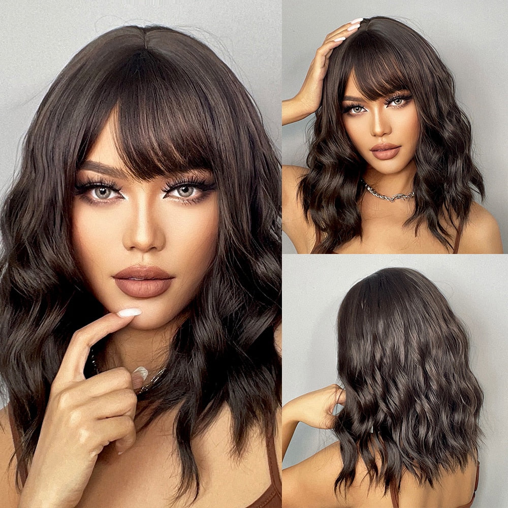 Red Copper Ginger Synthetic Wigs with Bangs Medium Length