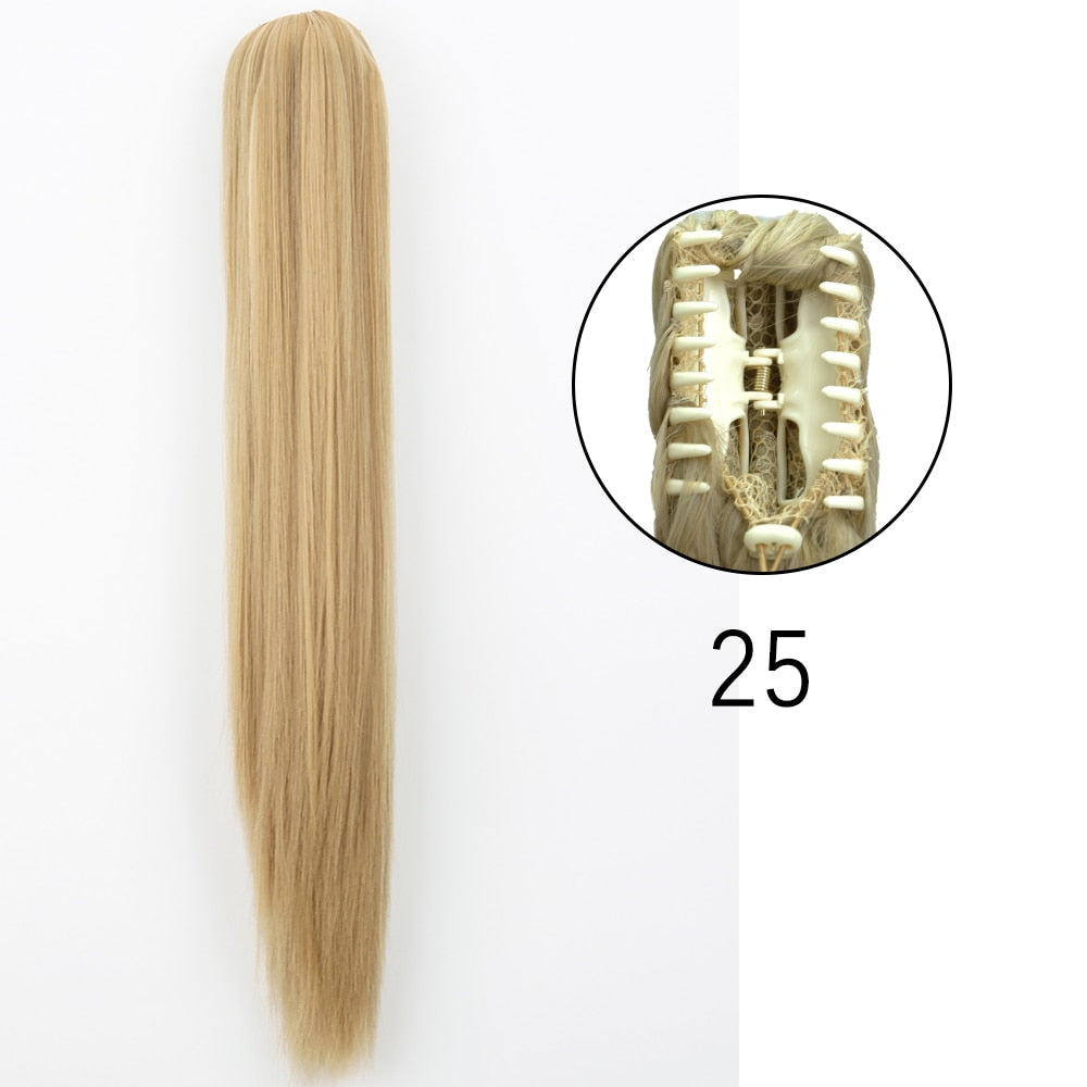 Ponytail Hair Extensions Long Straight Hair Claw Clip On 24Inch Synthetic Wig