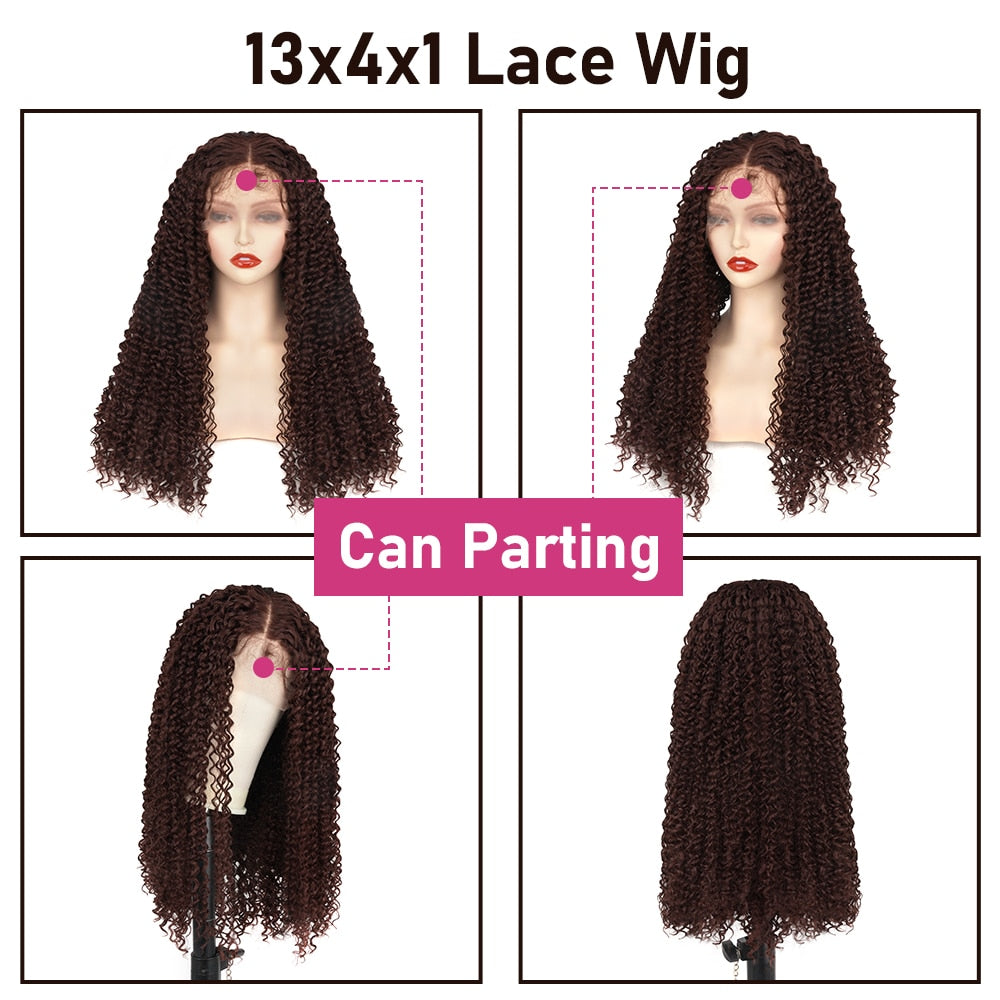 Reddish Brown Kinky Curly Wig Synthetic Lace Front Wigs Pre Plucked With Baby Hair Lace Closure Wig